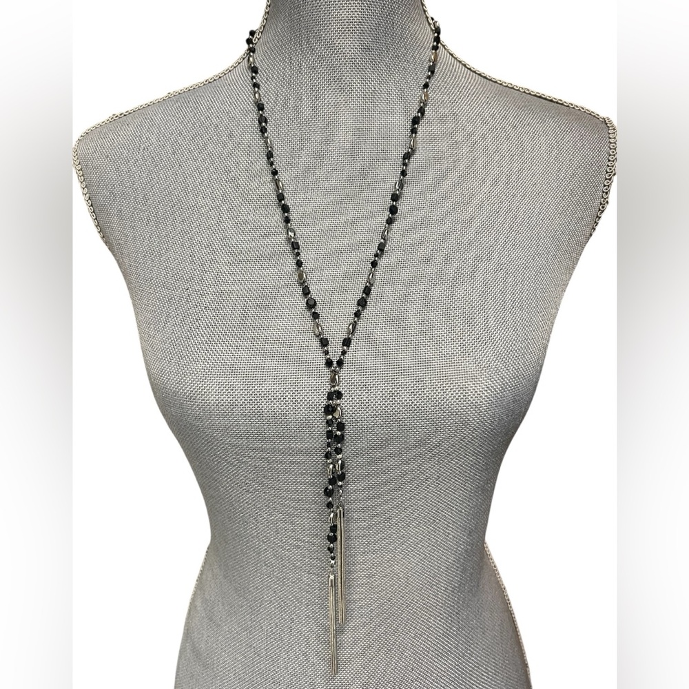 White House Black Market Black and Silver Tassel Necklace